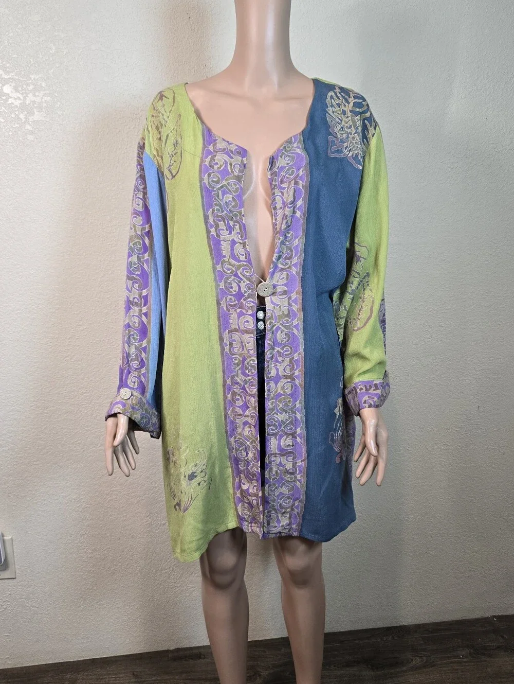 Soft Surroundings 100% Rayon Teal Green Purple Button Blouse Overlay Tunic 2x - Picture 8 of 14